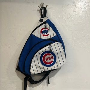 Chicago Cubs Backpack one strap over shoulder